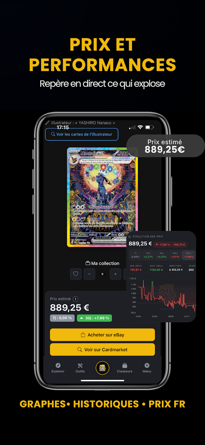 Suivre le prix estimé, les performances et l'historique d'une carte Pokémon
