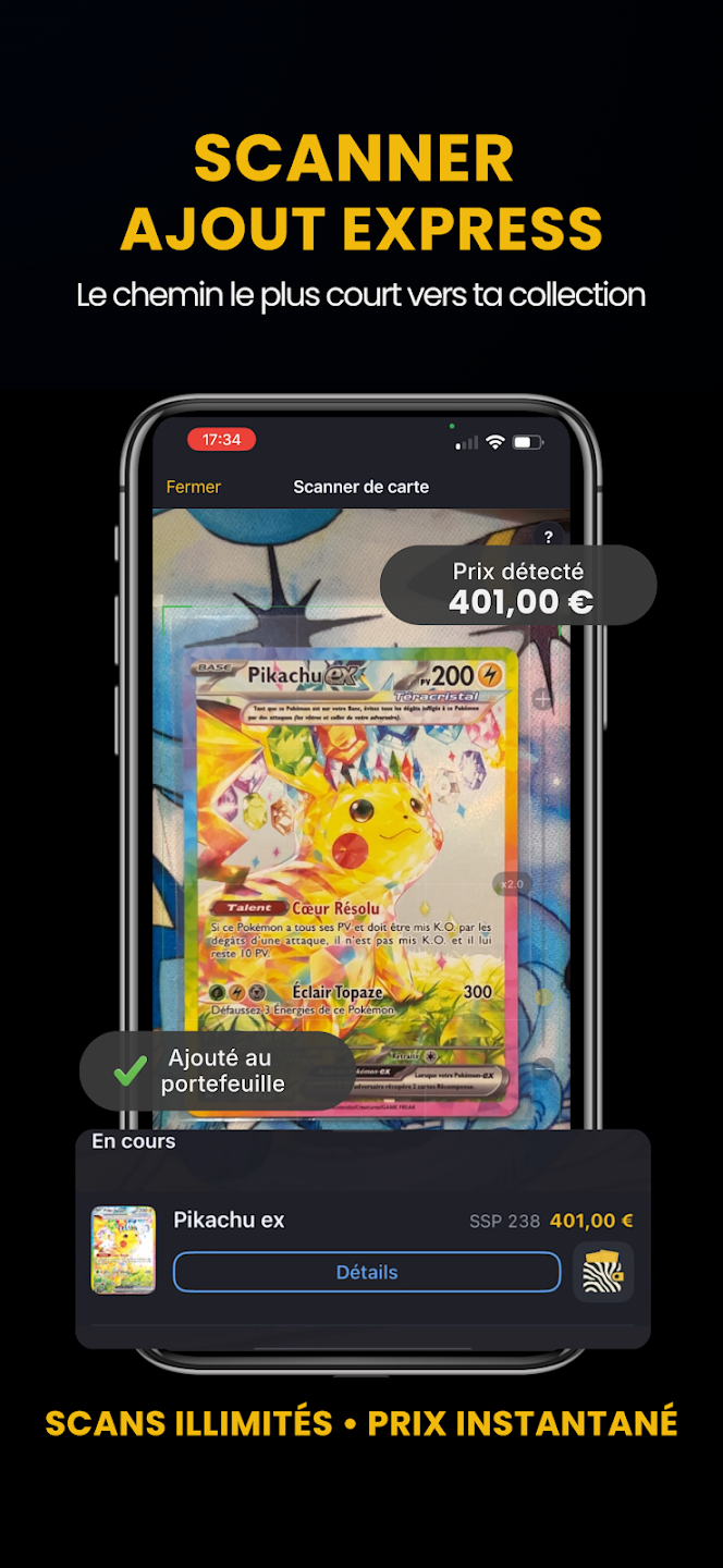 Scanner une carte Pokémon, détecter son prix et l'ajouter au portefeuille ZebraDex
